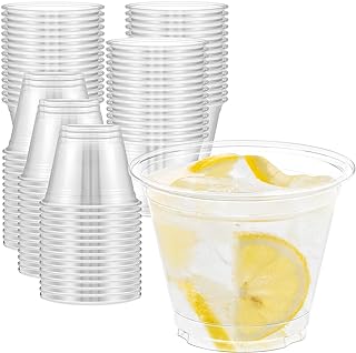 100 Pack 9 oz Clear Plastic Cups, Sturdy & Food Safe Disposable Cups, Clear Cups Plastic Cups for Party, Plastic Wine Cups Cocktail Cups Punch Cups