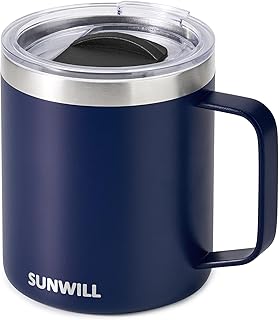 14 oz Coffee Mug, Vacuum Insulated Camping Mug with Lid, Double Wall Stainless Steel Travel Tumbler Cup, Coffee Thermos Outdoor, Powder Coated Navy Blue